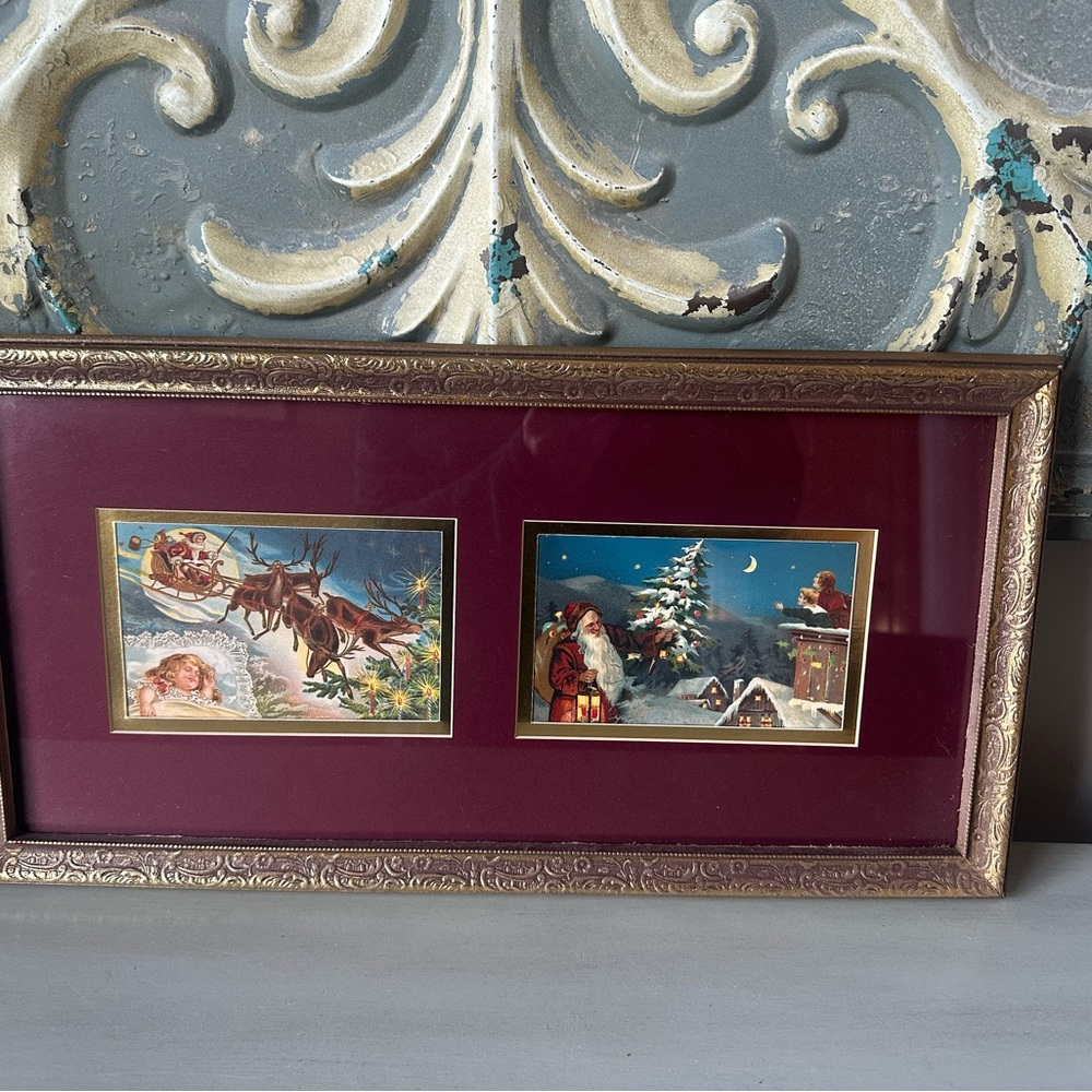 Vintage Old world Santa Claus Christmas framed picture print